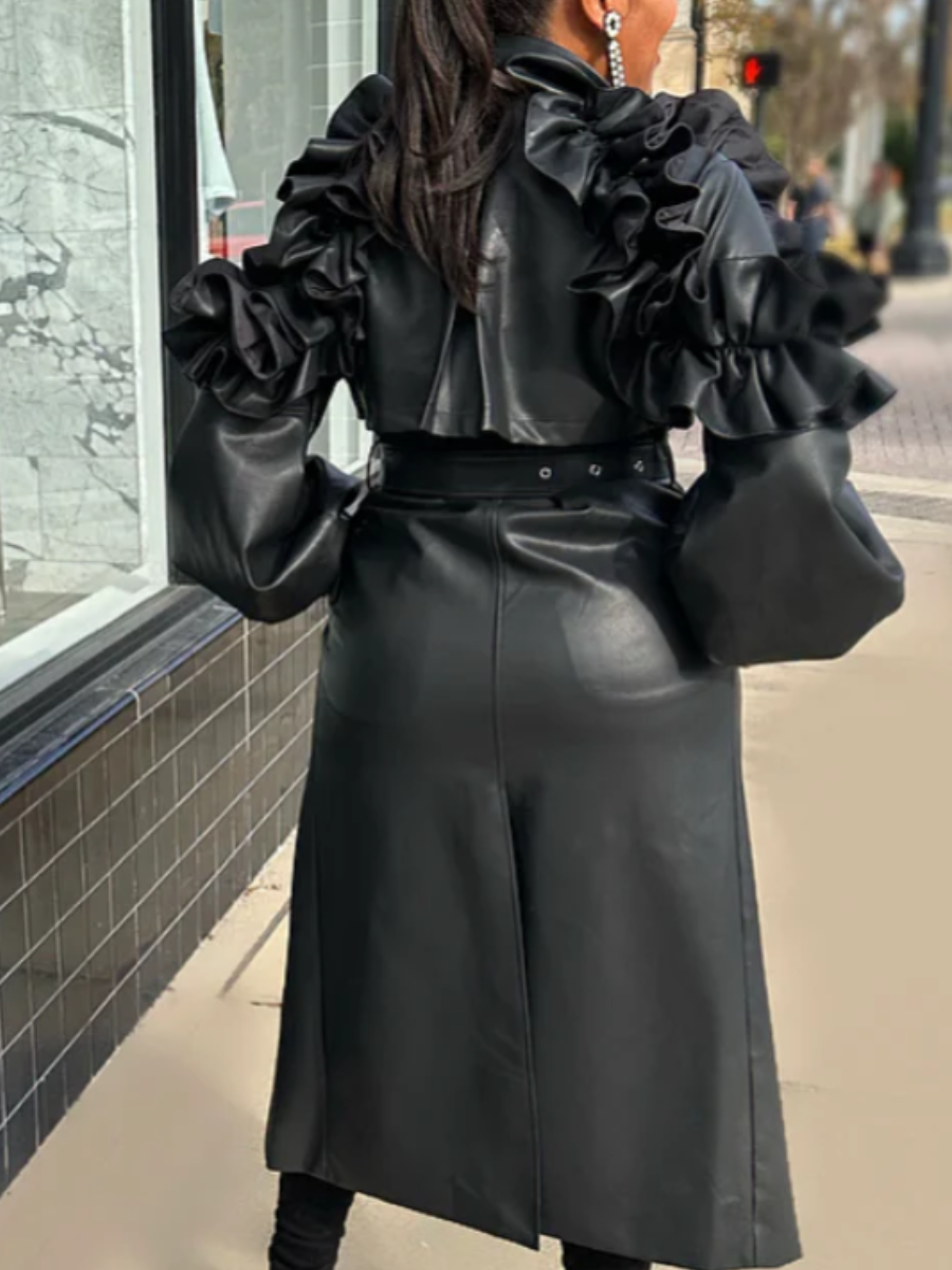 Faux Leather Ruffled Jacket