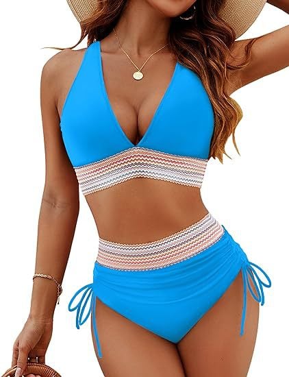 2025 High Waist Bikini Sets With Tummy Control And Color Block Design