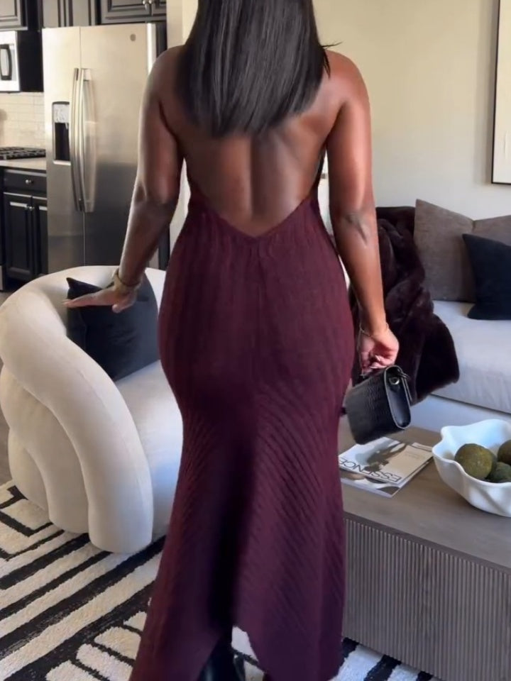 Knit Backless Collar Dress