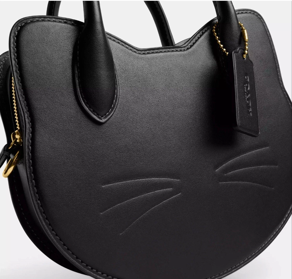 (⏰Last Day Promotion $10 OFF)-Halloween Cat Head Crossbody Bag Purse Black Leather Handbag