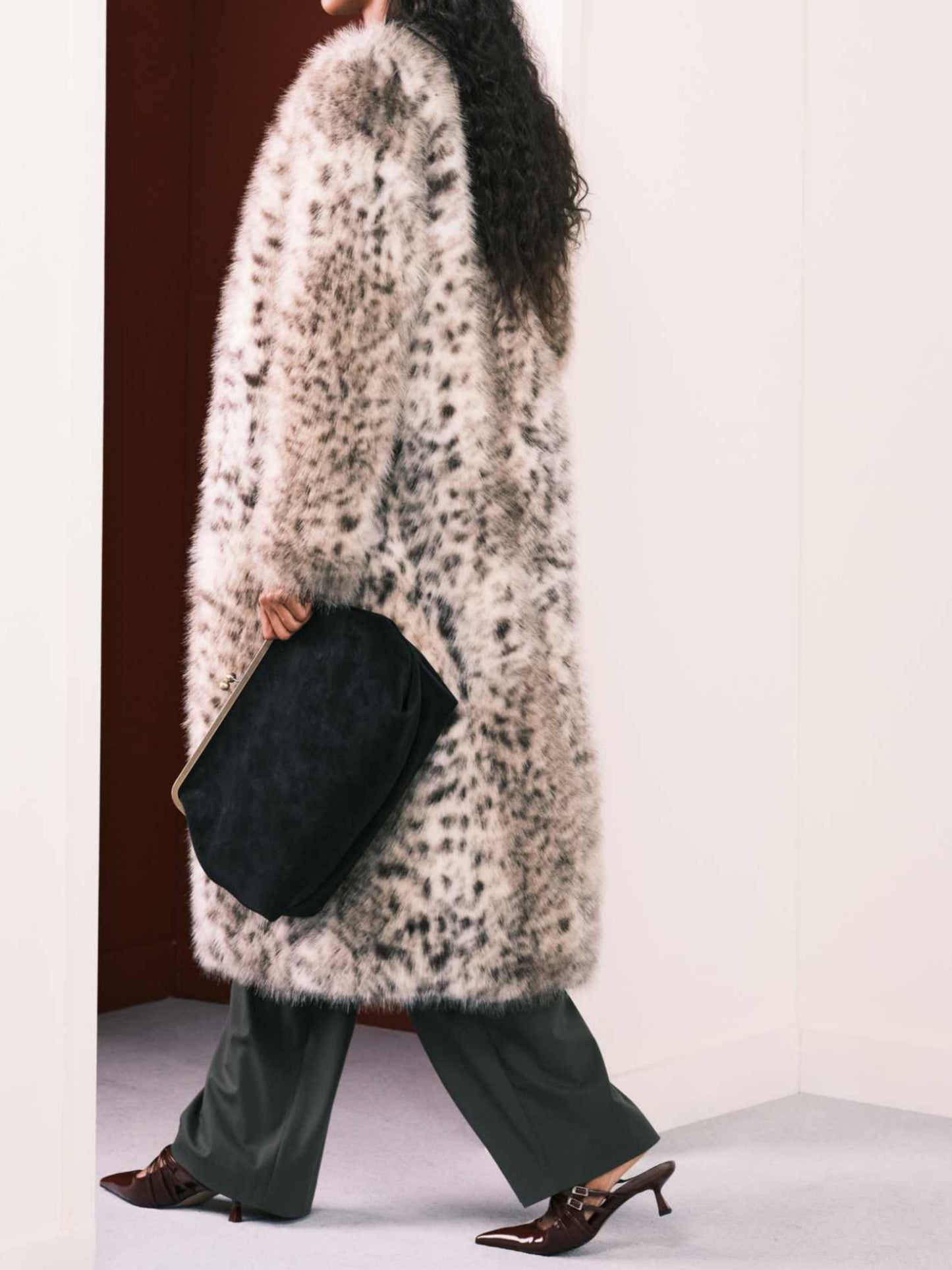 Snow Leopard Faux Fur Coat
