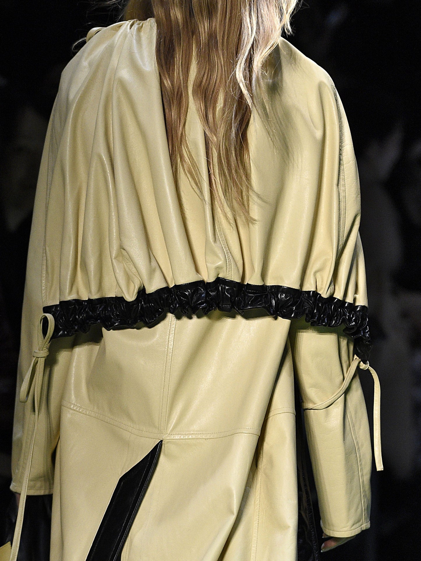 Black Leather Accents Tie-Wront Belted Trench Coat