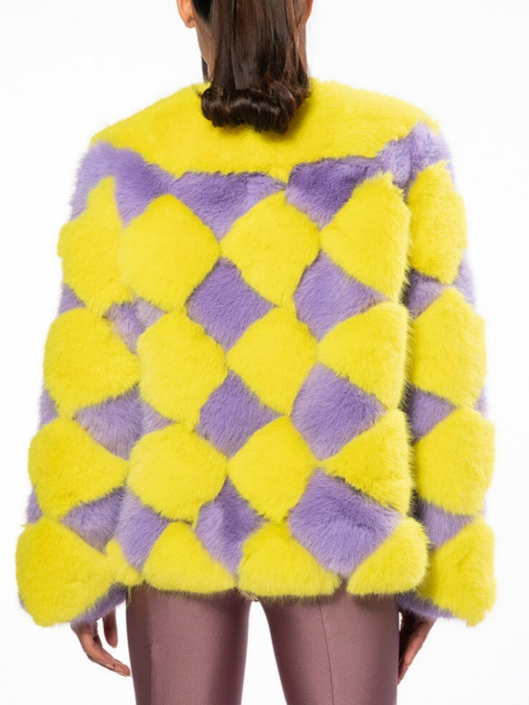 Color-Block Faux Fur Coat