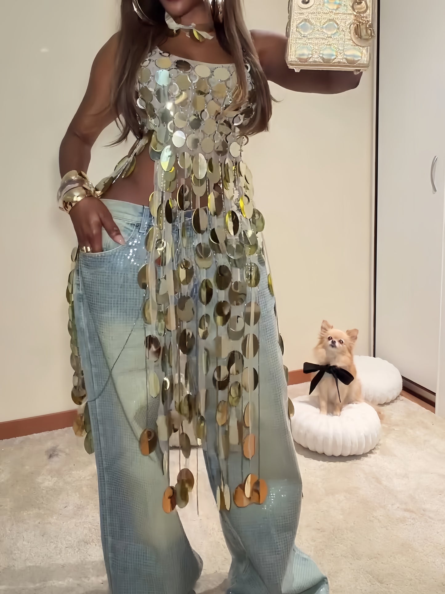 Futurist Sequin Crop Top