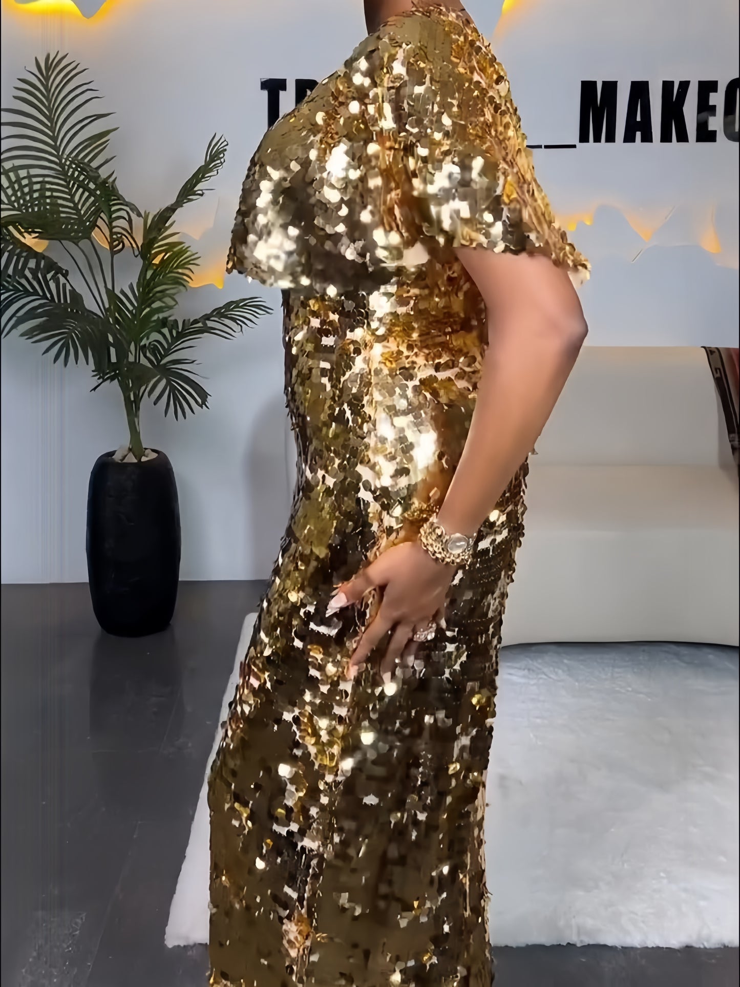 Pink Sequined Evening Dress