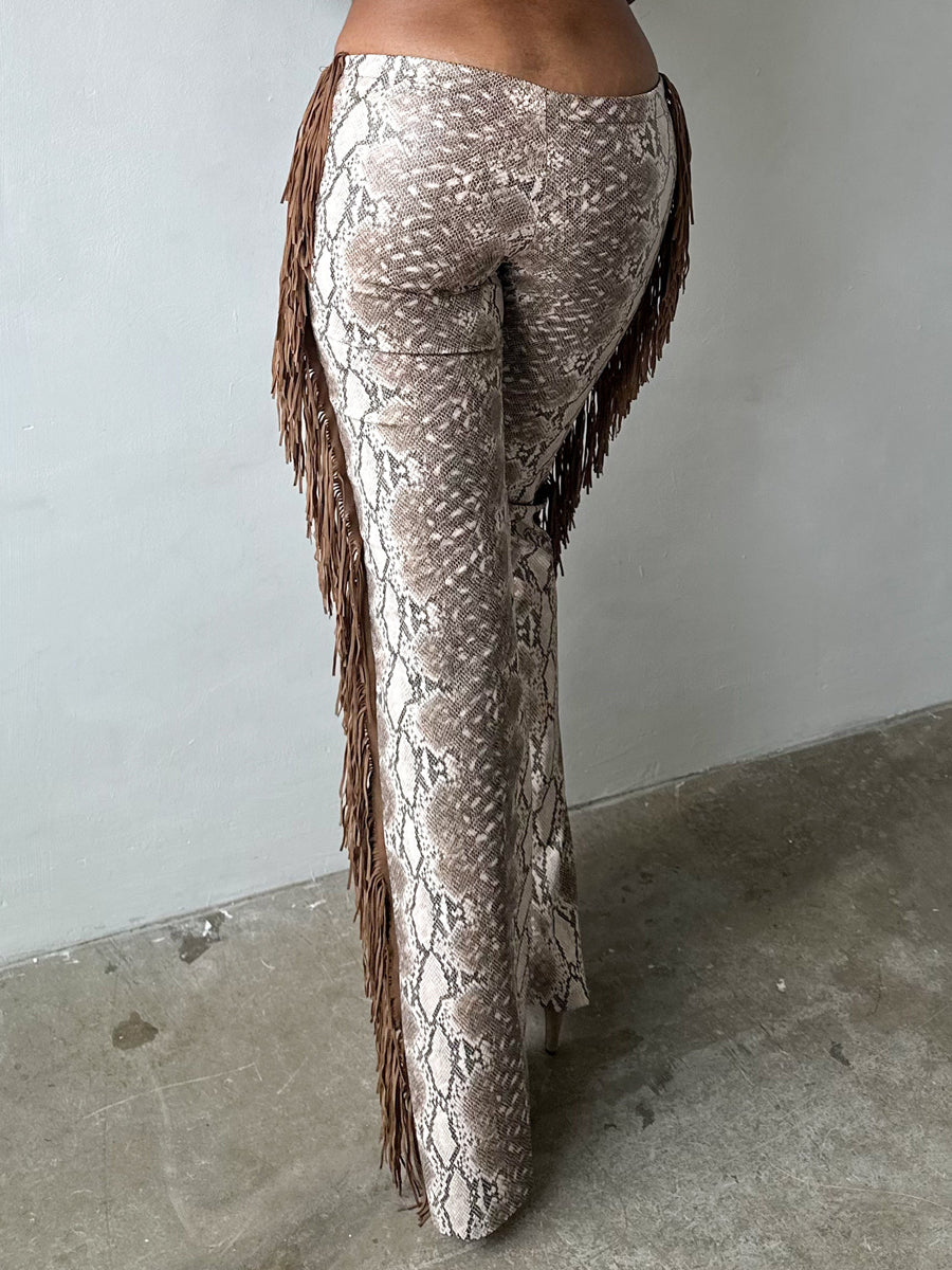 Low-waisted Faux Leather Flared Leg Pants