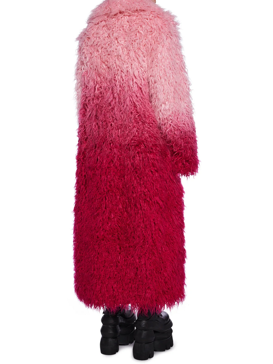 Faux Fur Notched Collar Ombre Design Coat