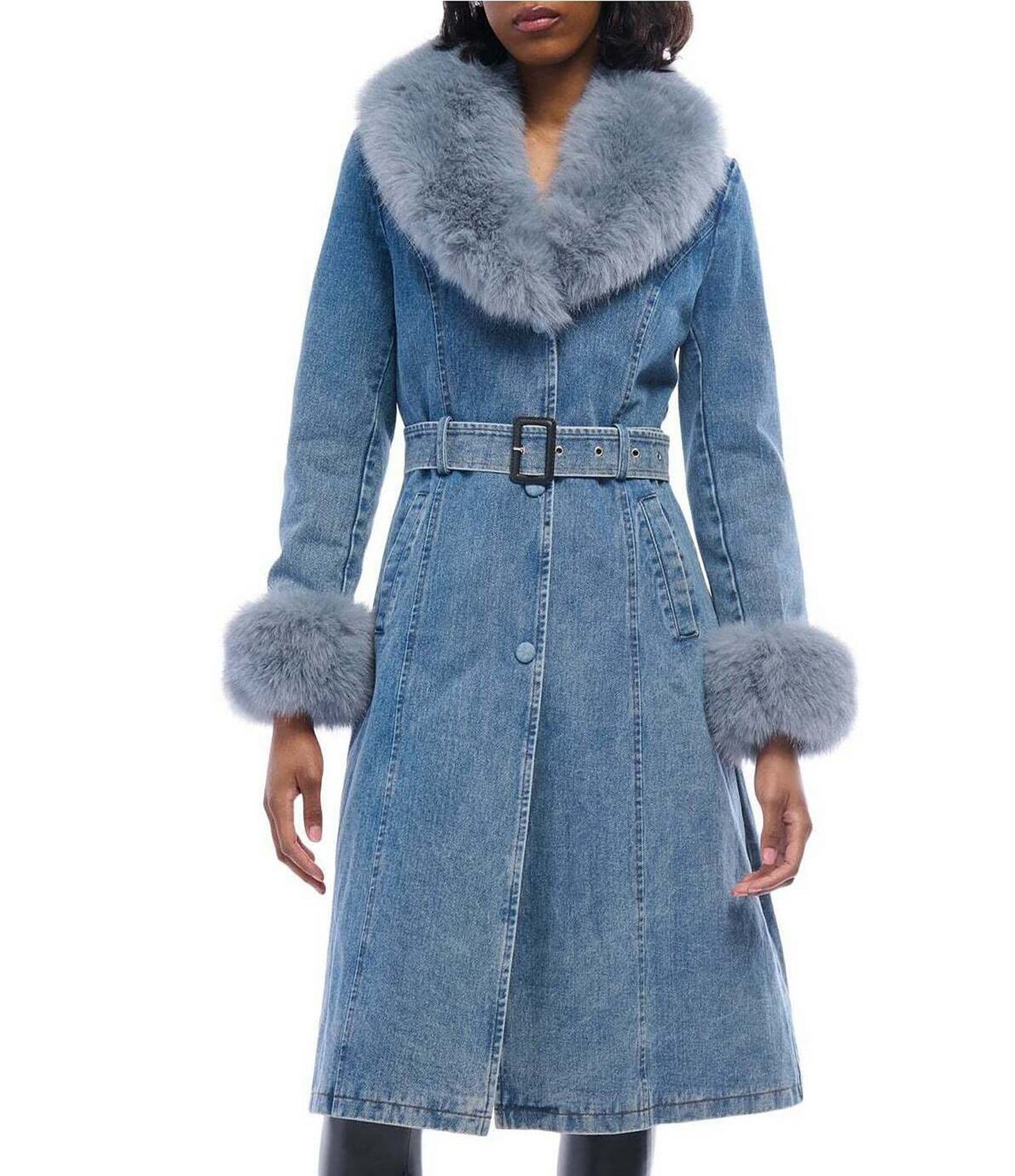 Demin Fur Trim Trench