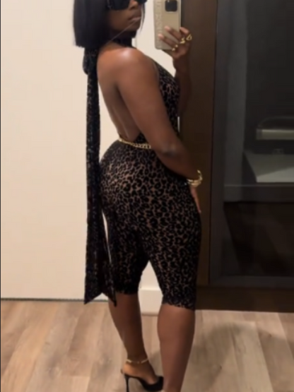 Leopard Velvet Burnout Holder Capri Bodysuit