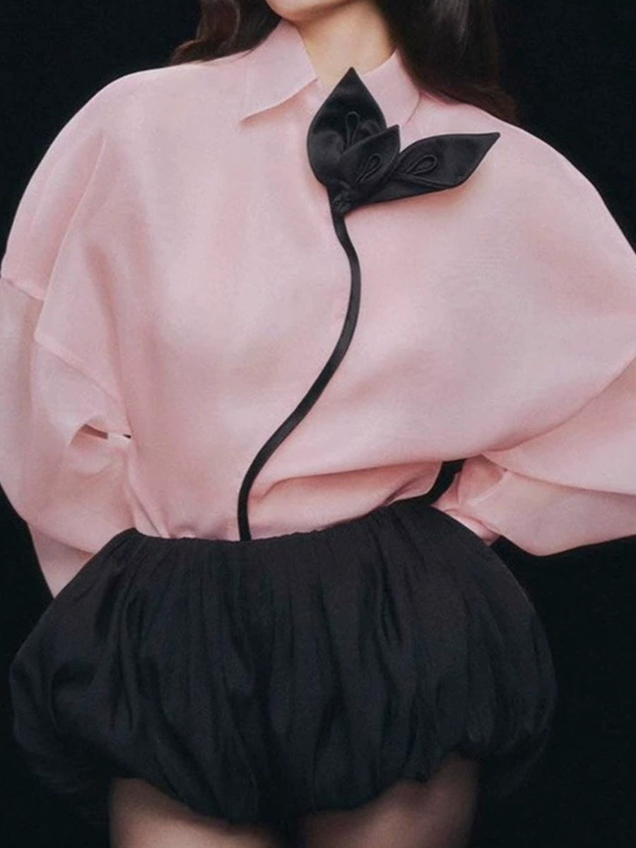 Appliques Shirt & High Waist Overalls