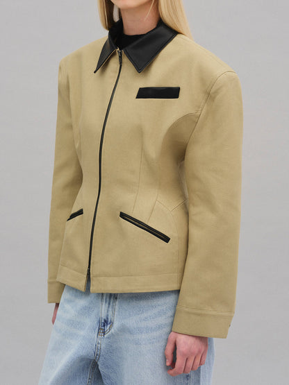Vintage Zip Contrast Collar Jacket