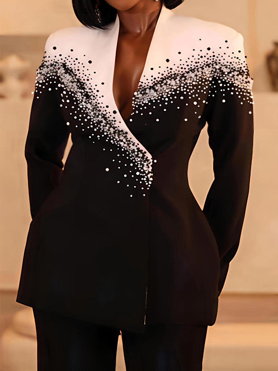 Rhinestone Sparkle Pearl Embellished Blazer