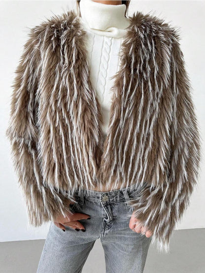 Faux Fur Open Front Loose Fluffy Coat