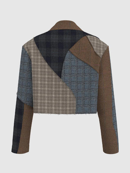 Plaid Print Patchwork Cropped Blazer