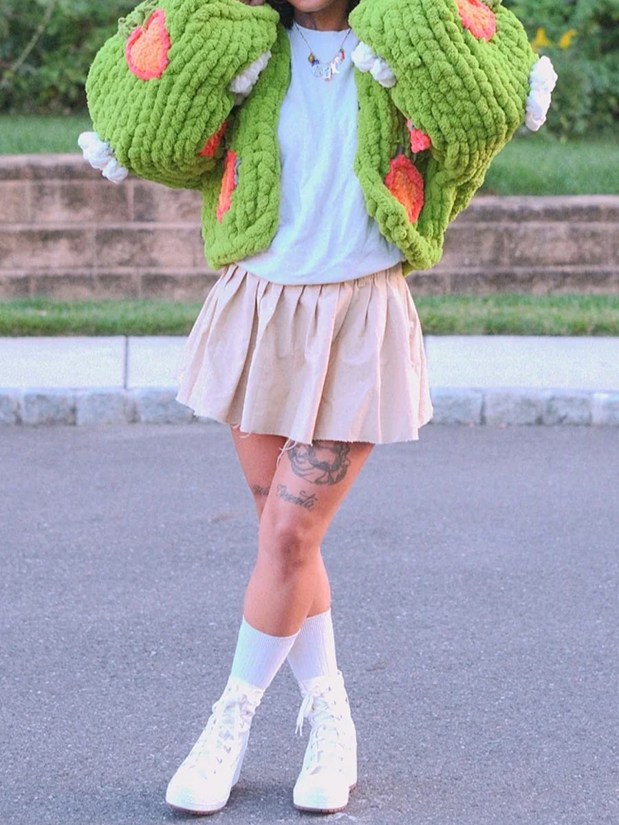 3D Flower Crocheted Sweater Cardigan