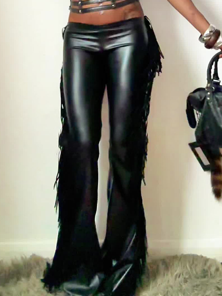 Low-waisted Faux Leather Flared Leg Pants