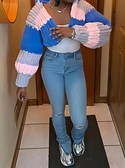 Fashion Hooded Knitted Cropped Cardigan