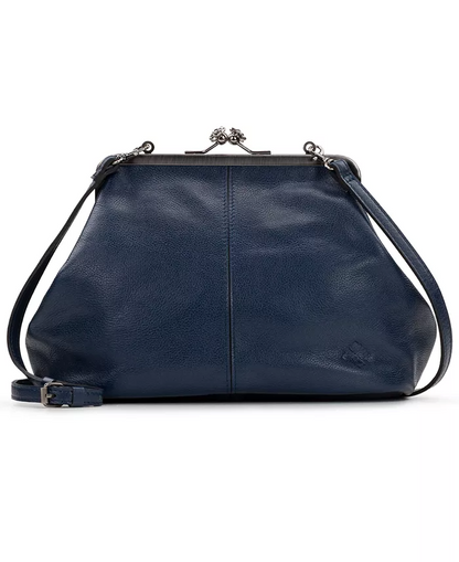 Classic Kiss-lock Closure Adorned Leather Bag