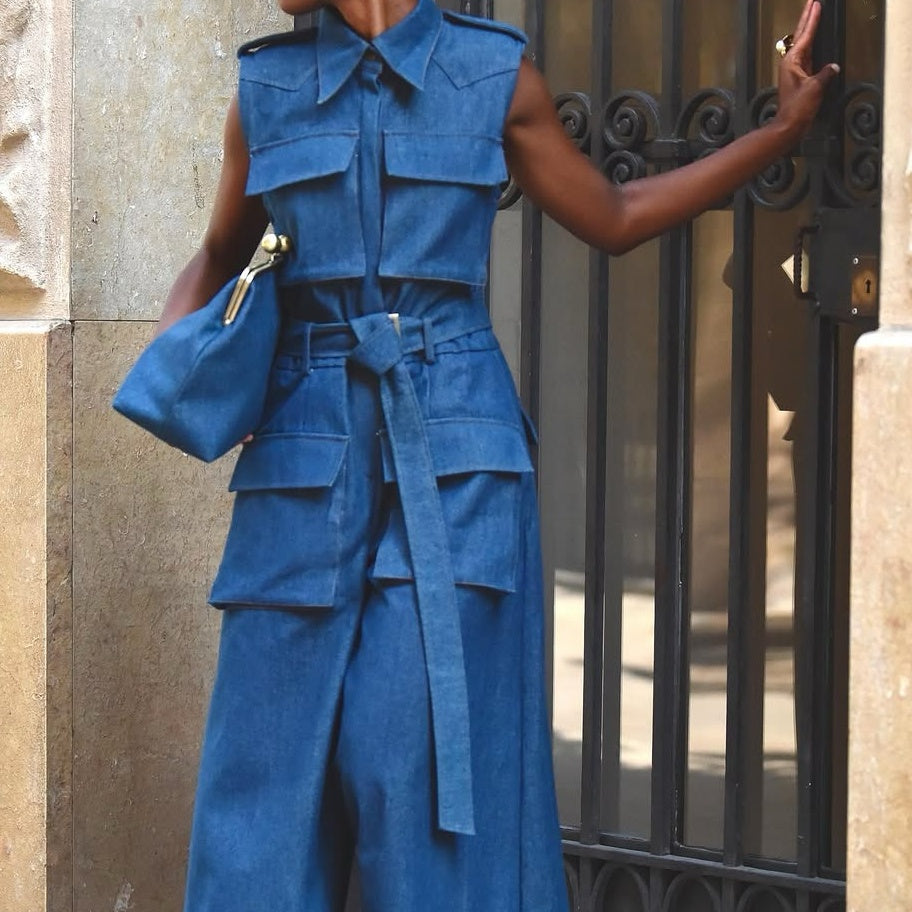 Classic Kiss-lock Closure Adorned Denim Bag