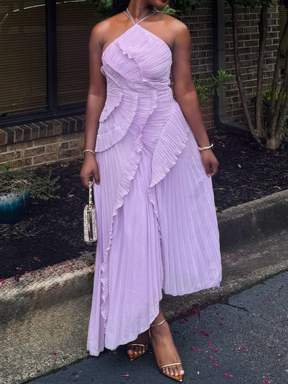 Moses Purple Asymmetric Pleated Holder Dress