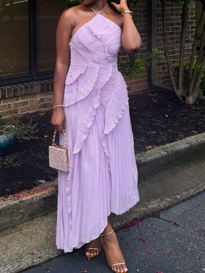 Moses Purple Asymmetric Pleated Holder Dress