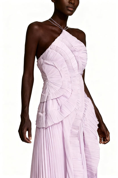 Moses Purple Asymmetric Pleated Holder Dress