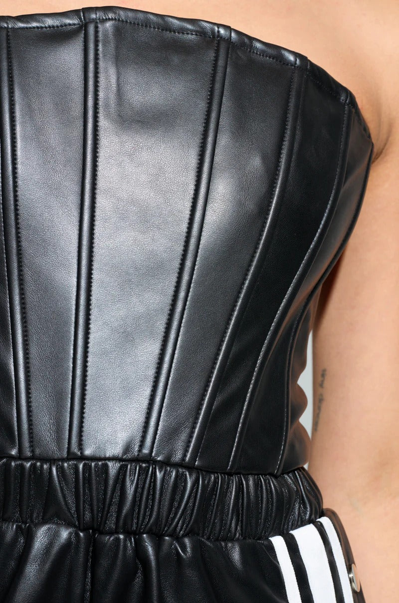 Midnight Stride Striped Pu Jumpsuit