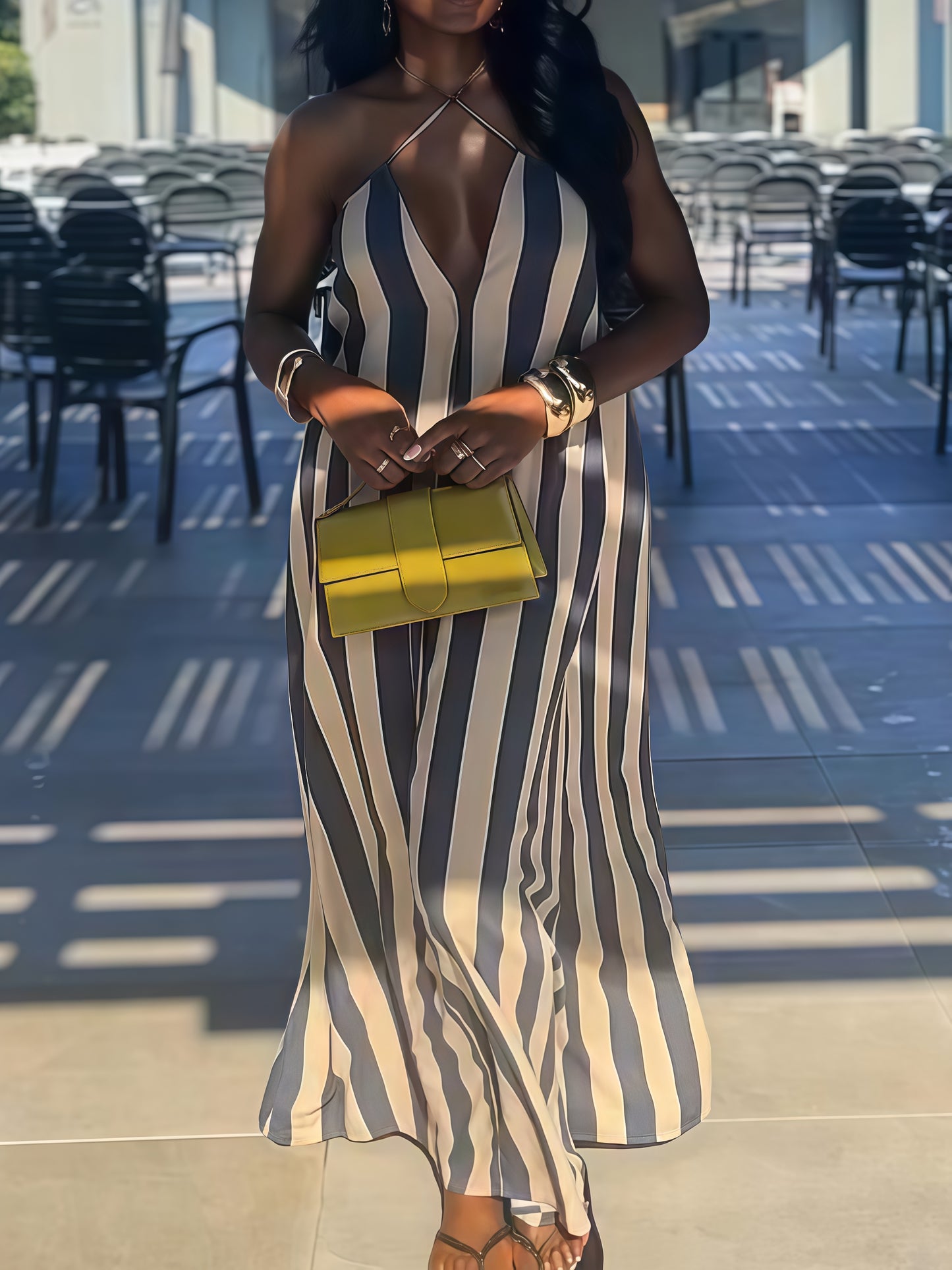 Vertical striped  Maxi Dress