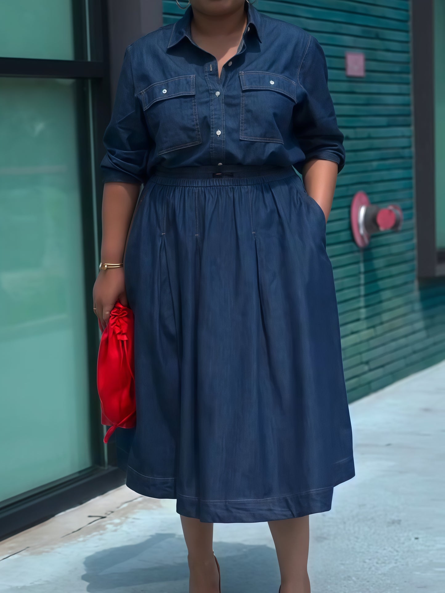 Denim Midi Shirt Dress