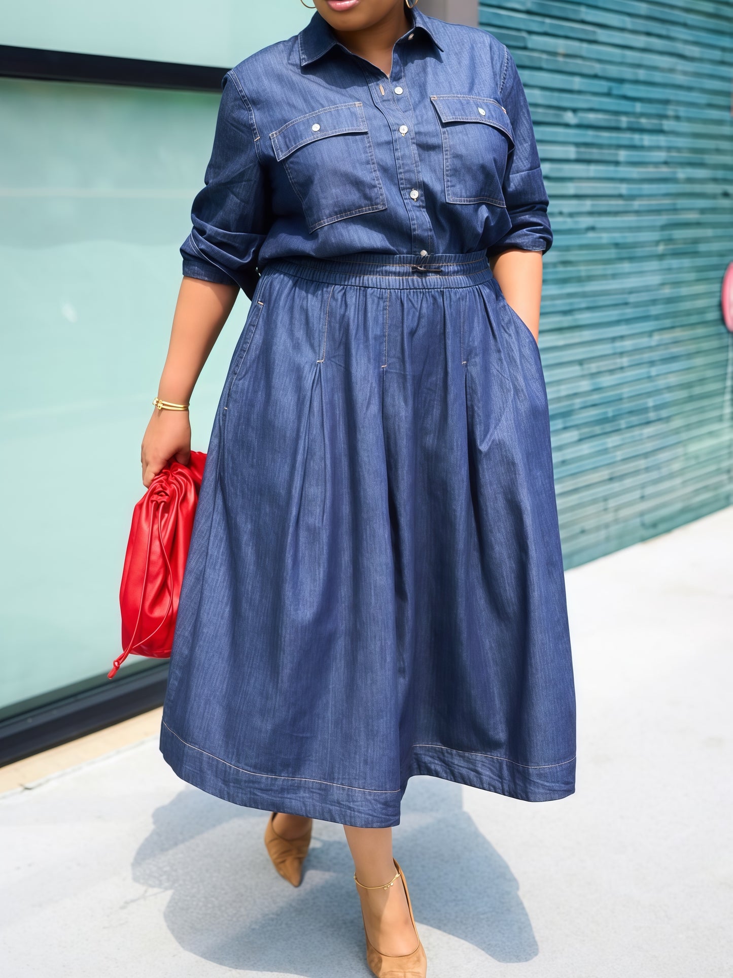 Denim Midi Shirt Dress