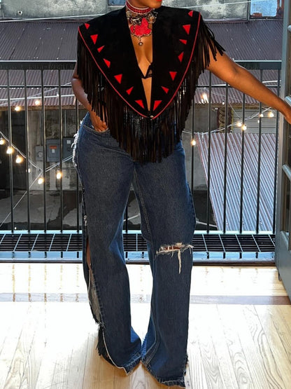 Fringe Embellished Shoulder Top