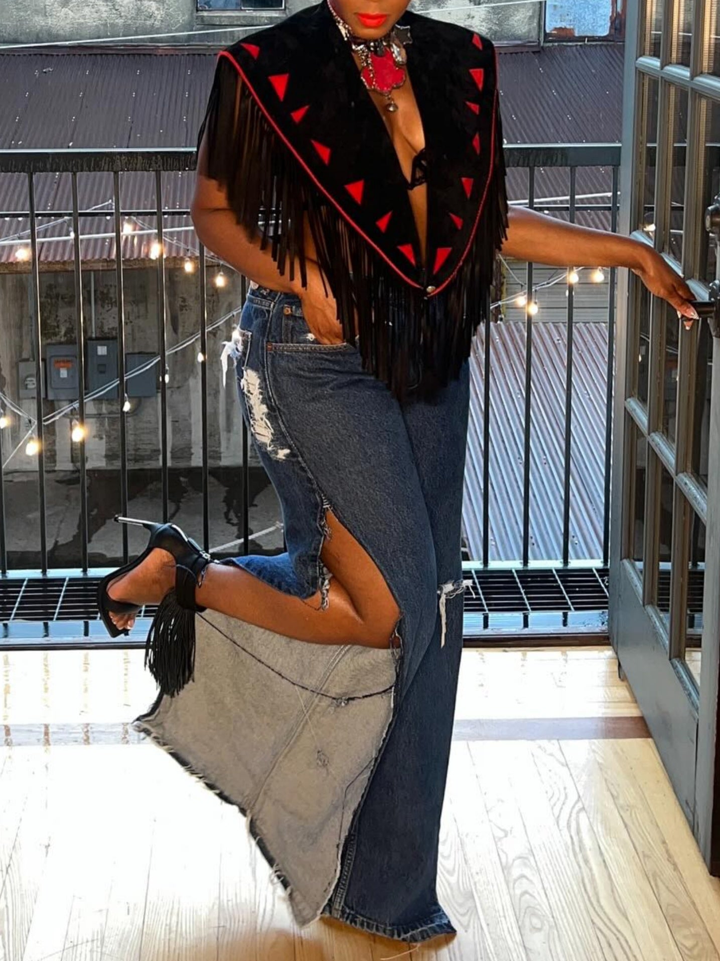 Fringe Embellished Shoulder Top