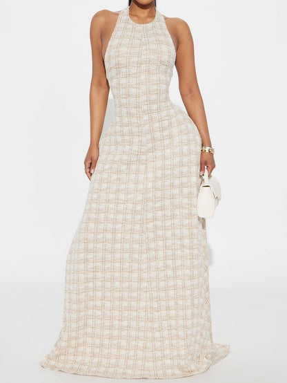 Taupe Tweed Maxi Dress