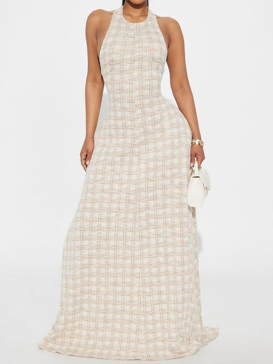 Taupe Tweed Maxi Dress
