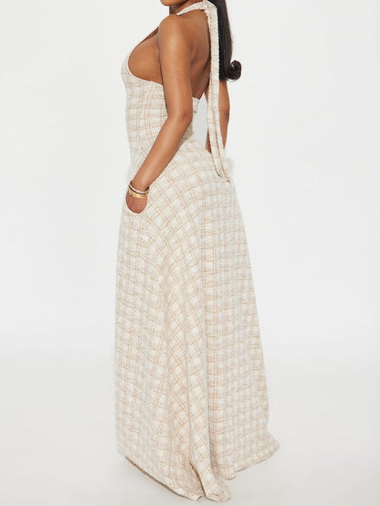Taupe Tweed Maxi Dress