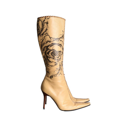 Tan Floral Leather Boot
