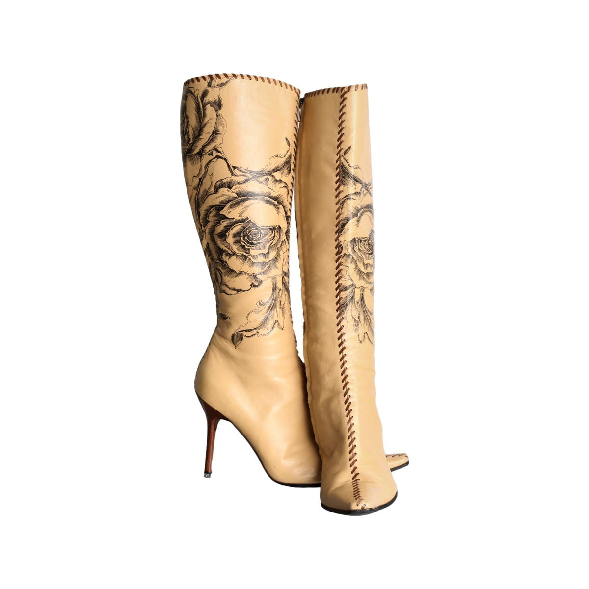 Tan Floral Leather Boot