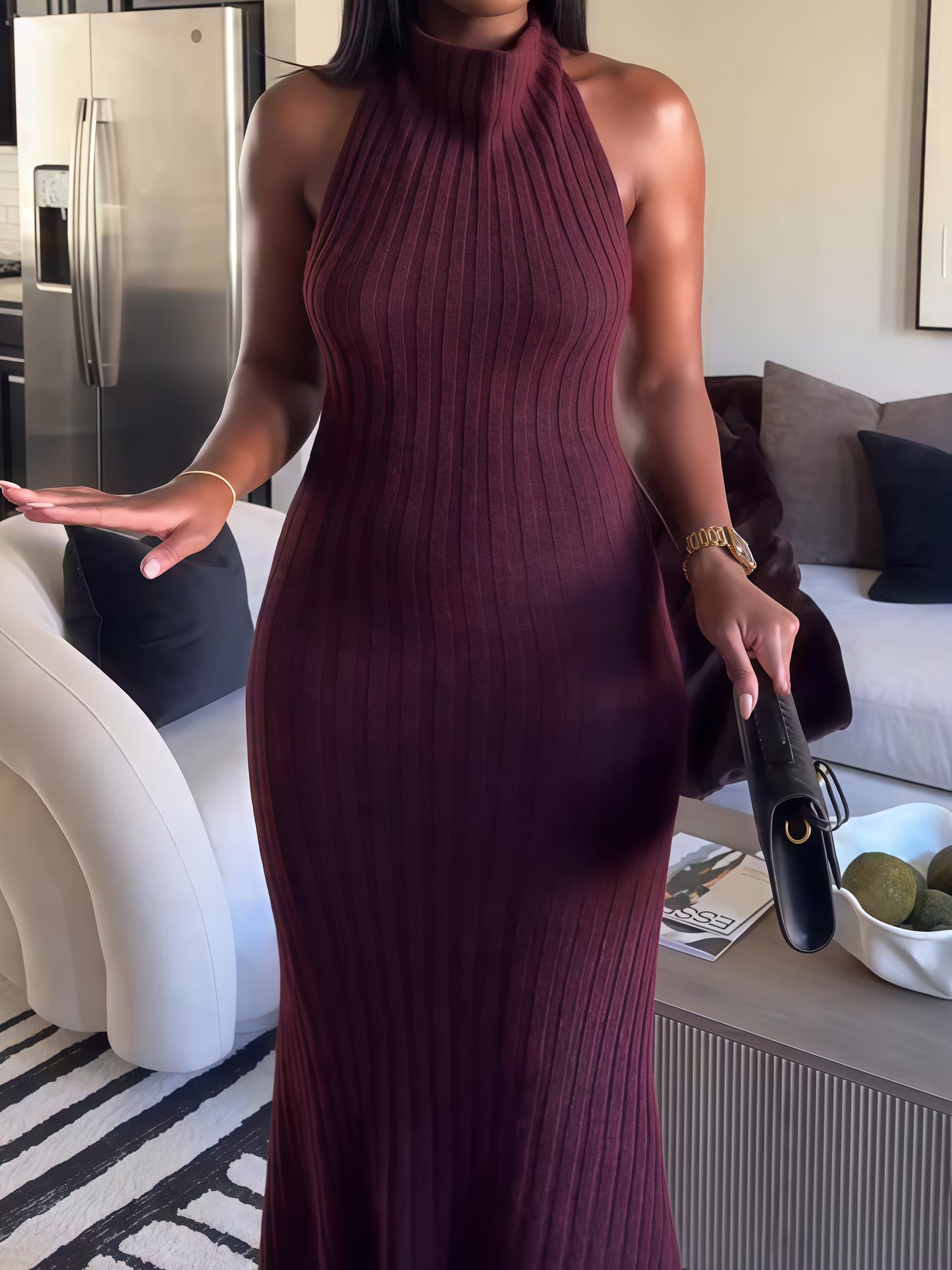 Knit Backless Collar Dress