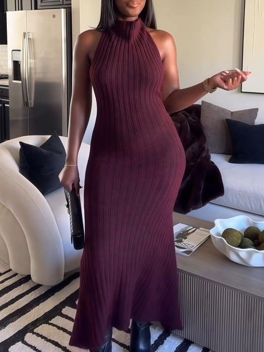 Knit Backless Collar Dress