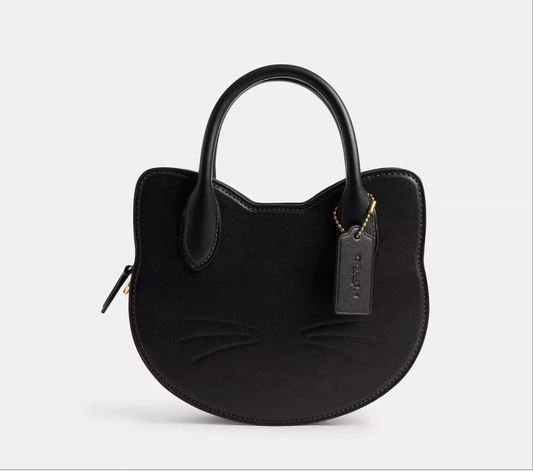 (⏰Last Day Promotion $10 OFF)-Halloween Cat Head Crossbody Bag Purse Black Leather Handbag