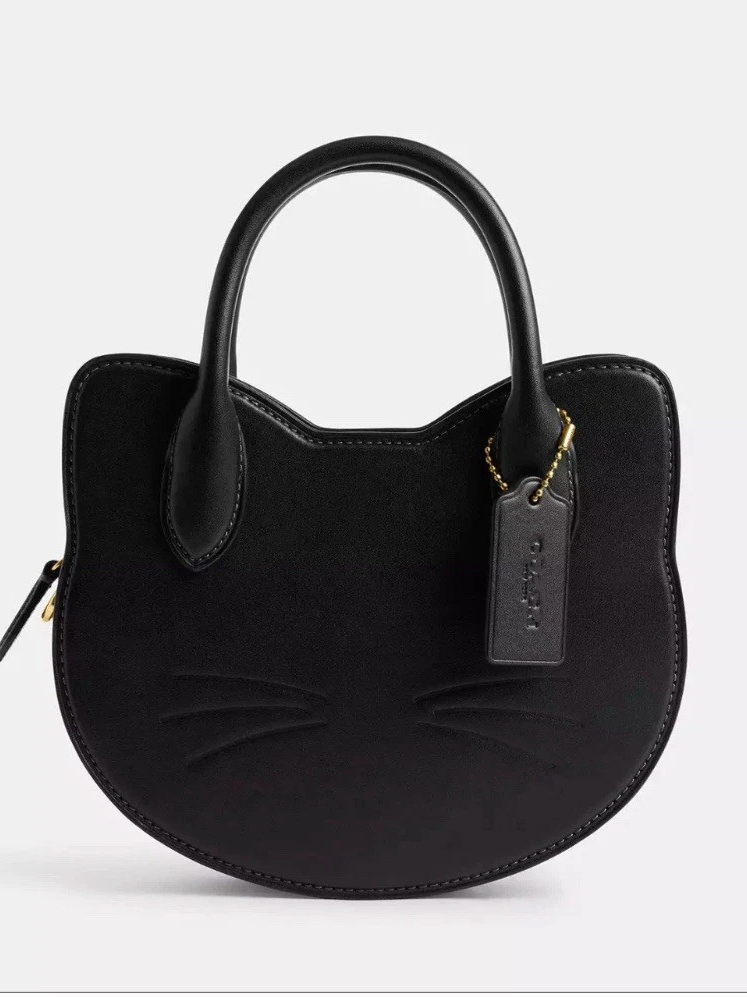 (⏰Last Day Promotion $10 OFF)-Halloween Cat Head Crossbody Bag Purse Black Leather Handbag