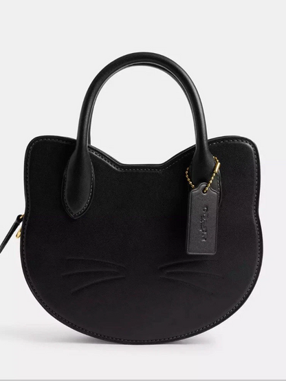 (⏰Last Day Promotion $10 OFF)-Halloween Cat Head Crossbody Bag Purse Black Leather Handbag