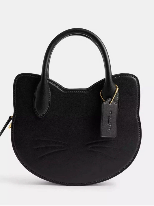 (⏰Last Day Promotion $10 OFF)-Halloween Cat Head Crossbody Bag Purse Black Leather Handbag