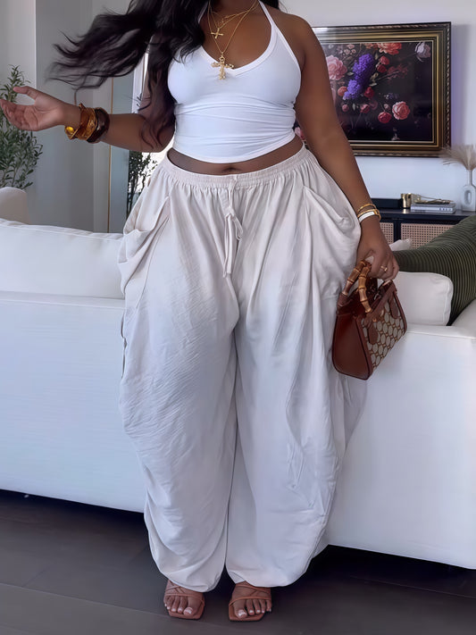 Pleated Drawstring Loose Pants