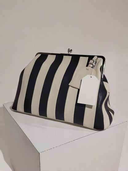 Embossed Premium Leather Kisslock Frame Bag