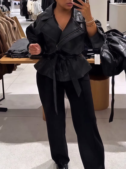 Faux Leather Peplum Jacket