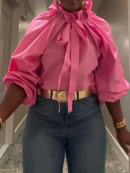 Drawstring Puff Sleeve Top In Organic Cotton