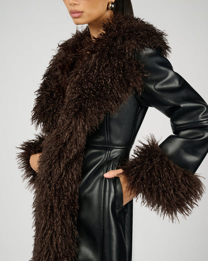 Fur Collar Leather Coat