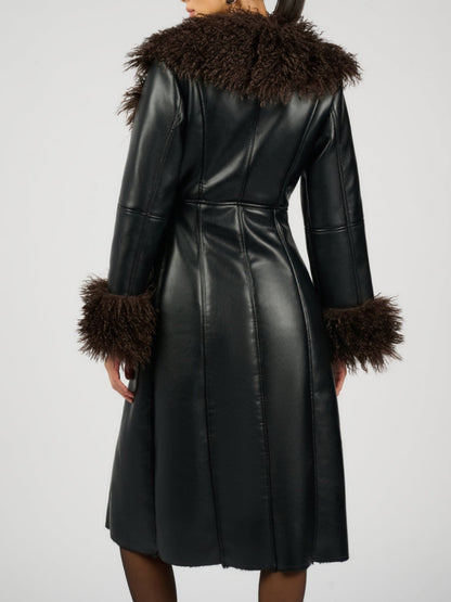Fur Collar Leather Coat