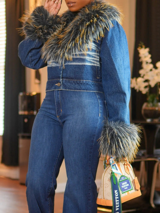 New  Cropped Fur Trim Jacket